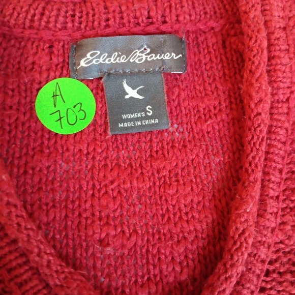Eddie Bauer Women's Pullover Knit Sweater Hoodie Sz S Red/White Striped Pouch... - Picture 11 of 11